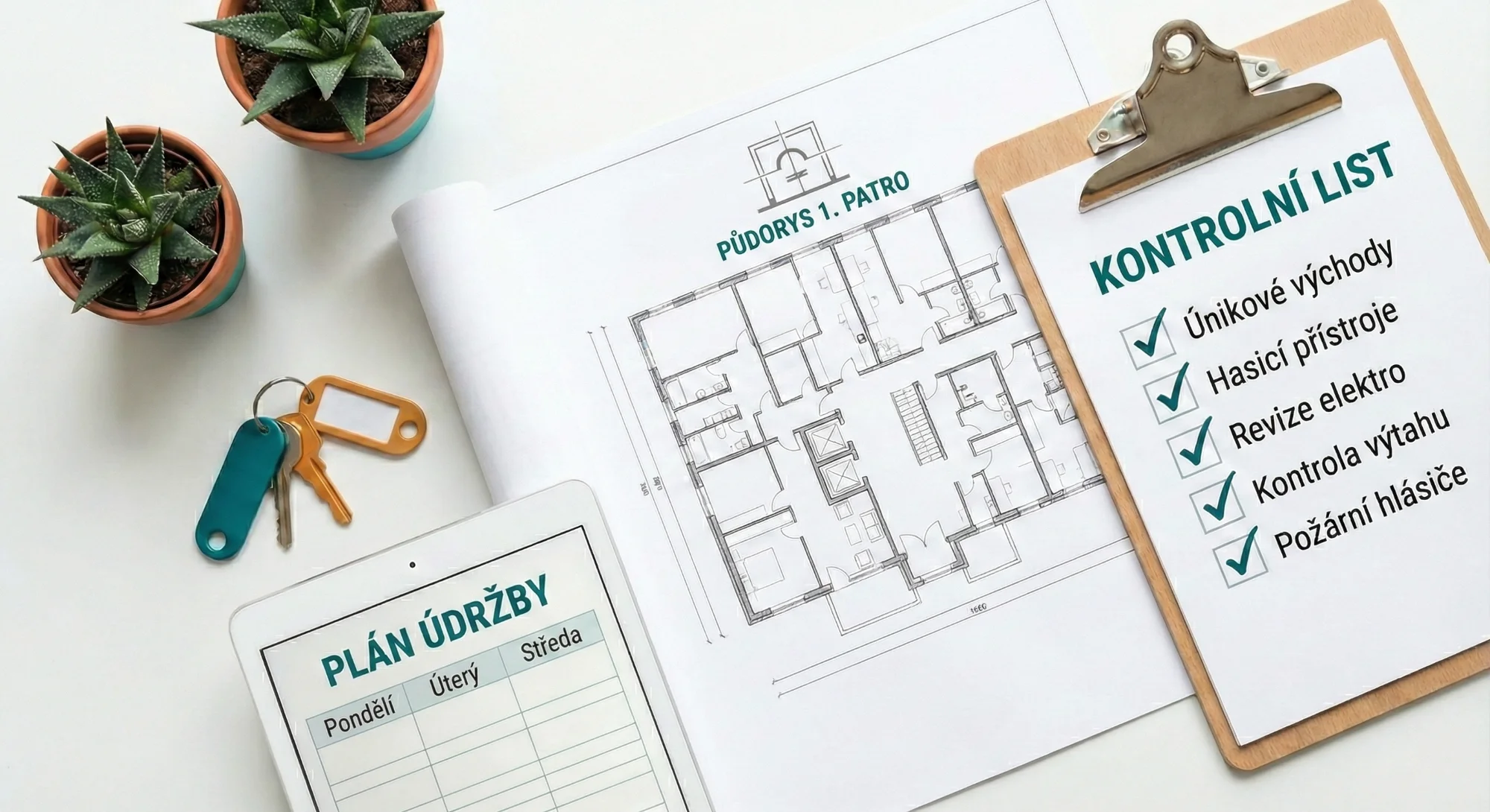 Clipboard s checklistem úkolů správy budov